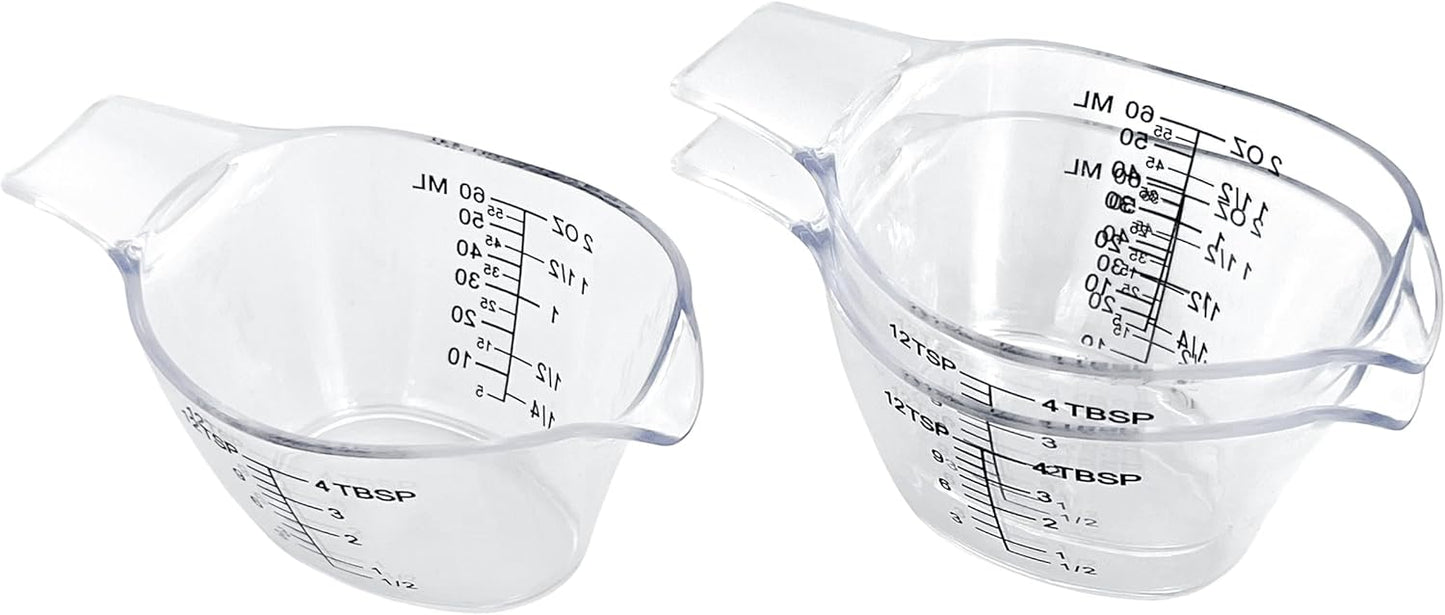 3 Pack 2 Ounce Measuring Cups, Food-Grade Plastic Small Measuring Cup for Hair Color, Hot Tub Chemicals & DIY Mixing, Mini Ounce Measure Cup with Easy-Read Markings