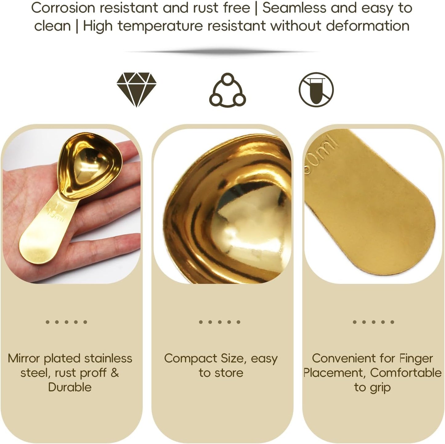 Hitefu 2 Packs Stainless Steel Coffee Scoop Set, 15ml Tablespoon with 30ml Spoon, Short Handle Spoon for Coffee, Tea, Sugar, Protein & Milk Powder (Rose Gold)