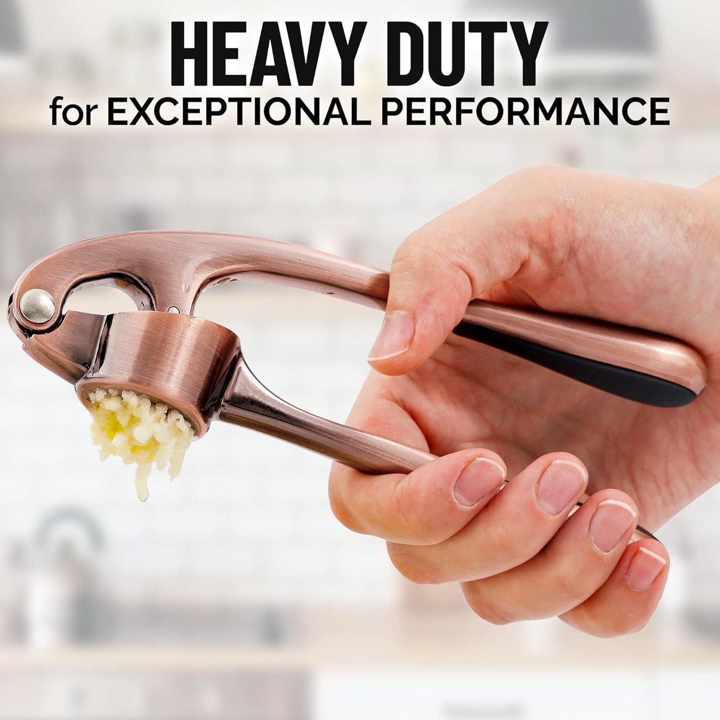 Zulay Kitchen Premium Garlic Press Set - Rust Proof Professional Garlic Mincer Tool - Easy-Squeeze, Easy-Clean with Soft, Ergonomic Handle - Silicone Garlic Peeler & Brush (Silver)