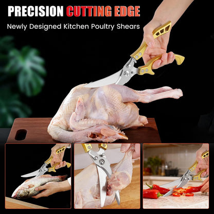 ANDONG Upgrade Heavy Duty Stainless Steel Kitchen Scissors - Professional Poultry Shears for Bone, Meat, Chicken, Fish, Turkey, Vegetables,Spring Loaded Multipurpose Ultra Sharp Utility Scissors