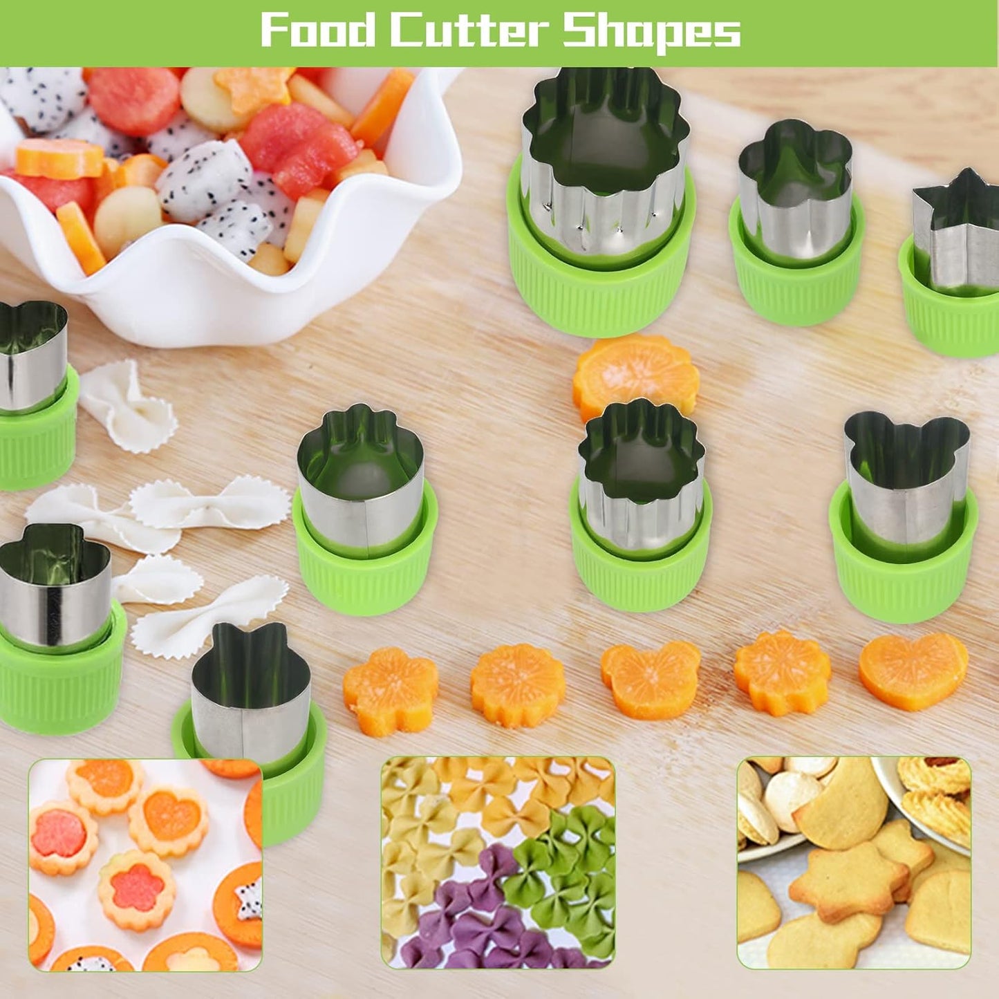 17 Pack Melon Baller Scoop Set - 4 in 1 Stainless Steel Fruit Tool Set Fruit Scooper Seed Remover with Fruit Vegetable Cutter Shapes Set Fruit Peeler for Fruit Slicer Dig Pulp Separator (A)