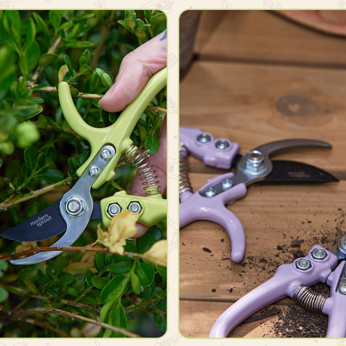 Modern Sprout Hand Pruners - Lightweight Pruning Shears W/Easy Lock- Gardening Scissors - Bypass Sharp Carbon Steel Blade - Rust Resistant - Garden Tools - Reusable Holster - Sage