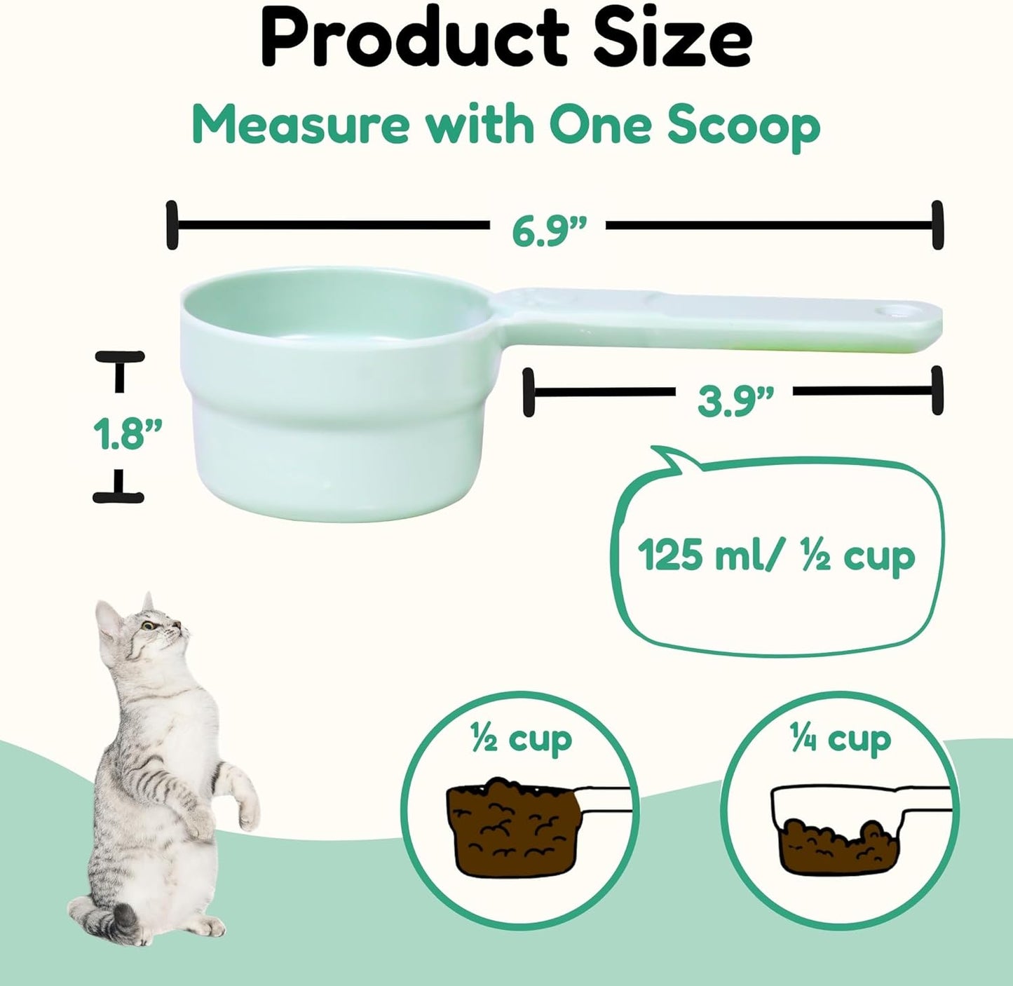 1/2 Cup Dog Food Scoop, Extra Long Handle Sturdy Melamine Pet Food Measuring Scoop with Clear Marking Lines, BPA-Free, Shatterproof, Dishwasher Safe (Butter Yellow, 1/2 Cup)