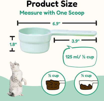 1/2 Cup Dog Food Scoop, Extra Long Handle Sturdy Melamine Pet Food Measuring Scoop with Clear Marking Lines, BPA-Free, Shatterproof, Dishwasher Safe (Butter Yellow, 1/2 Cup)
