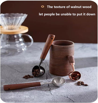 Vintage Coffee Measuring Spoon - 304 Stainless Steel, Coffee Scoop，10g Capacity, Walnut Handle - Perfect for Coffee, Tea, and More (Rose Gold)