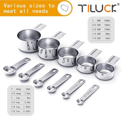 TILUCK Stainless Steel Measuring Cups & Spoons Set, Cups and Spoons,Kitchen Gadgets for Cooking & Baking (10)