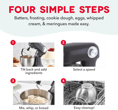 Dash 3.5QT Tilt-Head Stand Mixer - Electric Stand Mixer with Stainless Steel Bowl and Splash Guard For Baking - Cream, 3.5-Quart