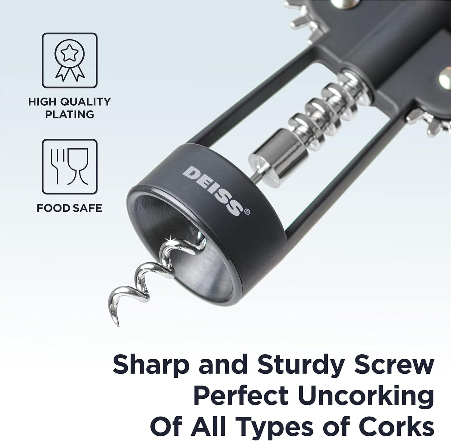 Deiss PRO Wing Corkscrew Wine Opener - 2 in 1 Wine Corkscrew and Beer Opener - The Easiest Way to Open Wine Bottle Corks - Reliable and Sturdy Wine Opener - Wine Bottle Opener