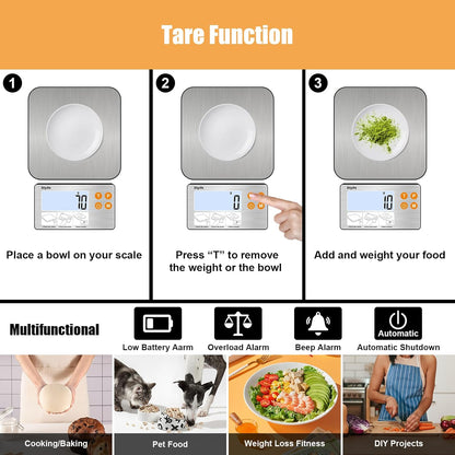33lb Food Scale with Split Display, Diyife Digital Kitchen Scales, 1g/0.1oz Precise Graduation, 304 Stainless Steel Platform, Backlit LCD, for Cooking, Meal Prep