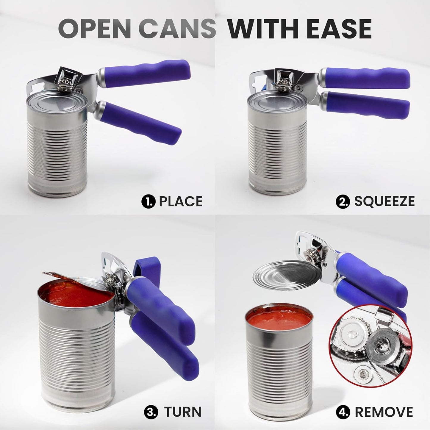 Zulay Kitchen Heavy Duty Stainless Steel Can Opener Manual with Bottle Opener - Rust Proof Manual Can Opener With Turn Knob & Comfy Soft Grip Handles - Black