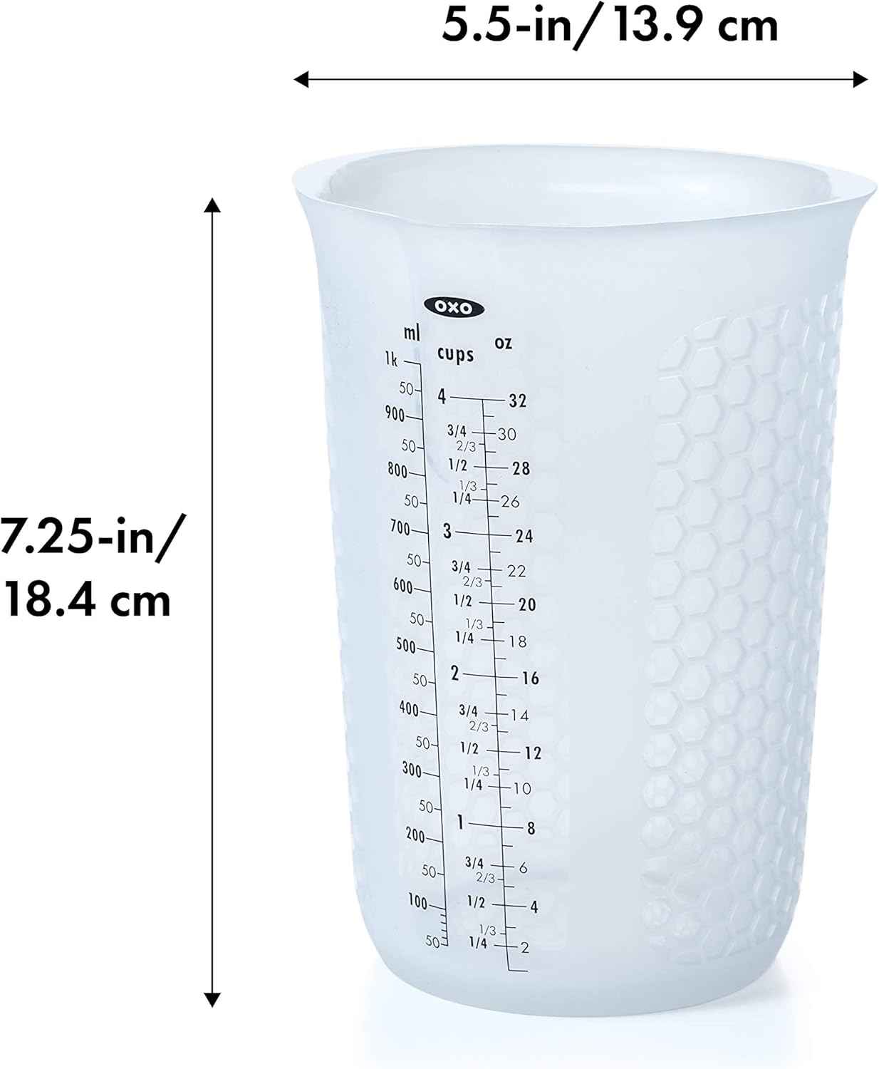 OXO Good Grips 4-Cup Squeeze & Pour Silicone Measuring Cup with Stay-Cool Pattern