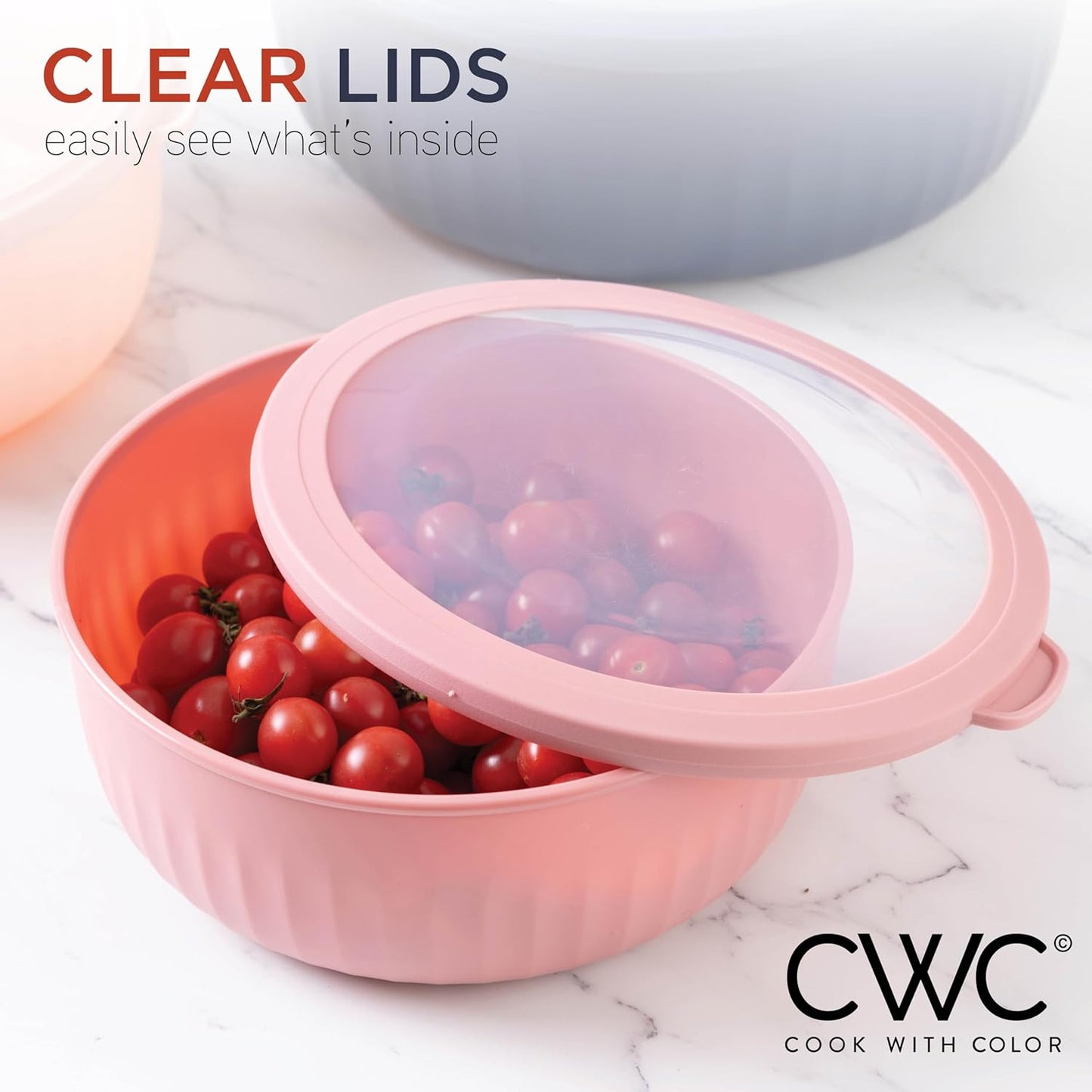 COOK WITH COLOR Prep Bowls with Lids- Wide and Deep Nesting Plastic Small Mixing Bowl Set with Lids, 8 Piece Set - Wide Bowls, Blue