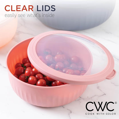 COOK WITH COLOR Prep Bowls with Lids- Wide and Deep Nesting Plastic Small Mixing Bowl Set with Lids, 8 Piece Set - Wide Bowls, Blue