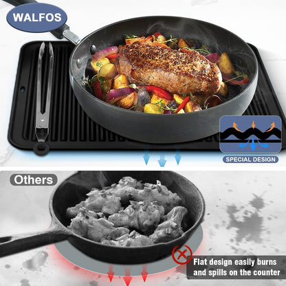 Walfos Silicone Trivet Mats - 4 Heat Resistant Pot Holders, Multipurpose Non-Slip Hot Pads for Kitchen Potholders, Hot Dishers, Jar Opener, Spoon Holder, Food Grade Silicone & BPA Free (Black)