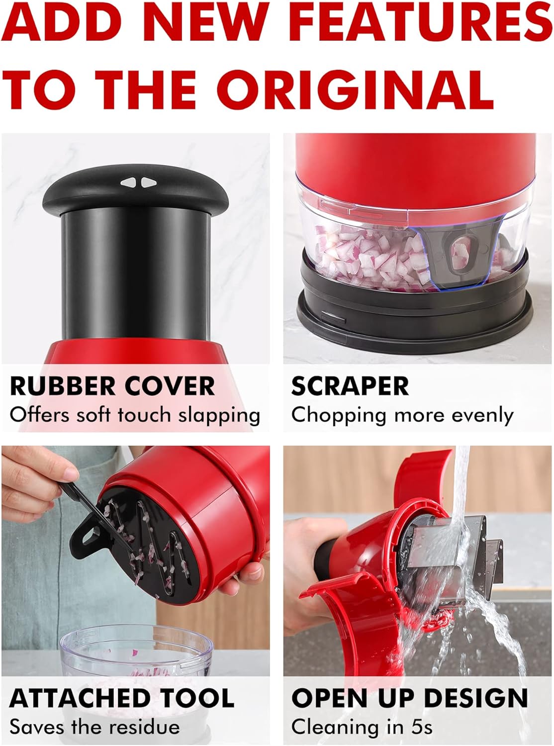 Geedel Food Chopper Vegetable Cutter, Easy to Clean Manual Veggie Onion Garlic Nut Chopper Dicer, Dishwasher Safe Vegetable Chopper with Container for Onions Nuts Garlic Veggies Salads, No BPA, Red