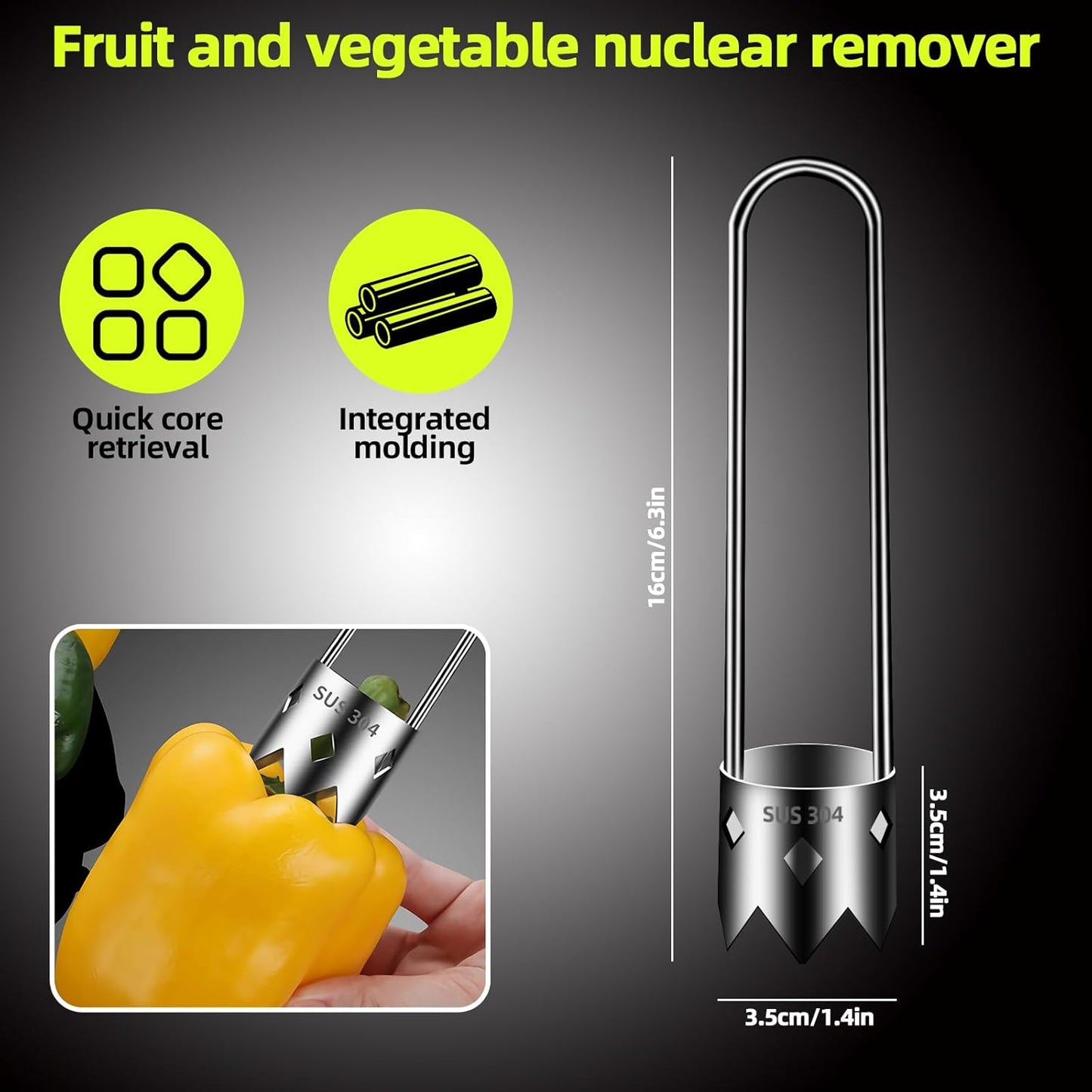 Aerbee Red Bell Pepper Corer - 304 Stainless Steel Apple & Pepper Core Remover, Designed for a Wide Range of Fruits and Vegetables, Core Remover Easy Kitchen Gadgets