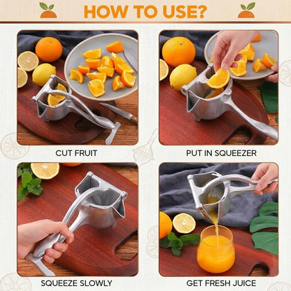 Hand Juicer Squeezer - Juicer Hand Press, Heavy Duty Aluminum Alloy Manual Juicer For Citrus, Orange, Lemon and Other Fruits, Effortless & Easy to Clean Kitchen Tool (Silver, 9-Inch)