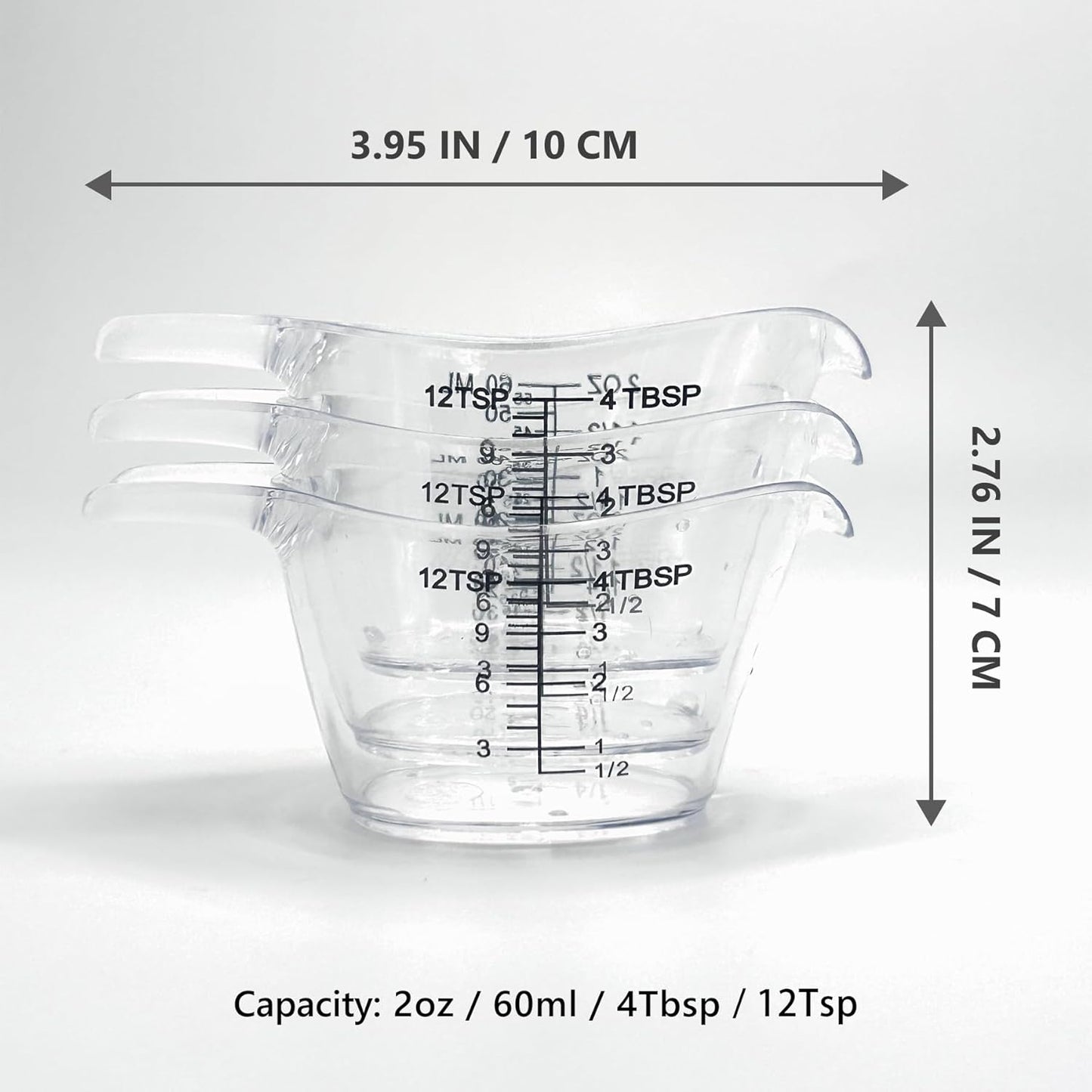 3 Pack 2 Ounce Measuring Cups, Food-Grade Plastic Small Measuring Cup for Hair Color, Hot Tub Chemicals & DIY Mixing, Mini Ounce Measure Cup with Easy-Read Markings