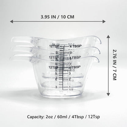 3 Pack 2 Ounce Measuring Cups, Food-Grade Plastic Small Measuring Cup for Hair Color, Hot Tub Chemicals & DIY Mixing, Mini Ounce Measure Cup with Easy-Read Markings