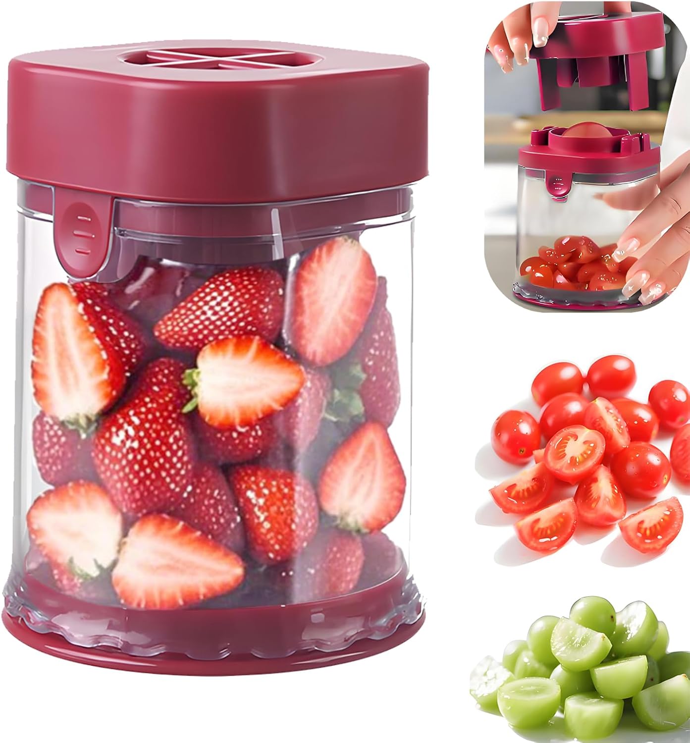 New Grape Cutter for Toddlers, Cutter Quarter Slicer Tool Into 4 Pieces for Slicing Grapes, Strawberries, Cherry, Tomatoes (Blue)