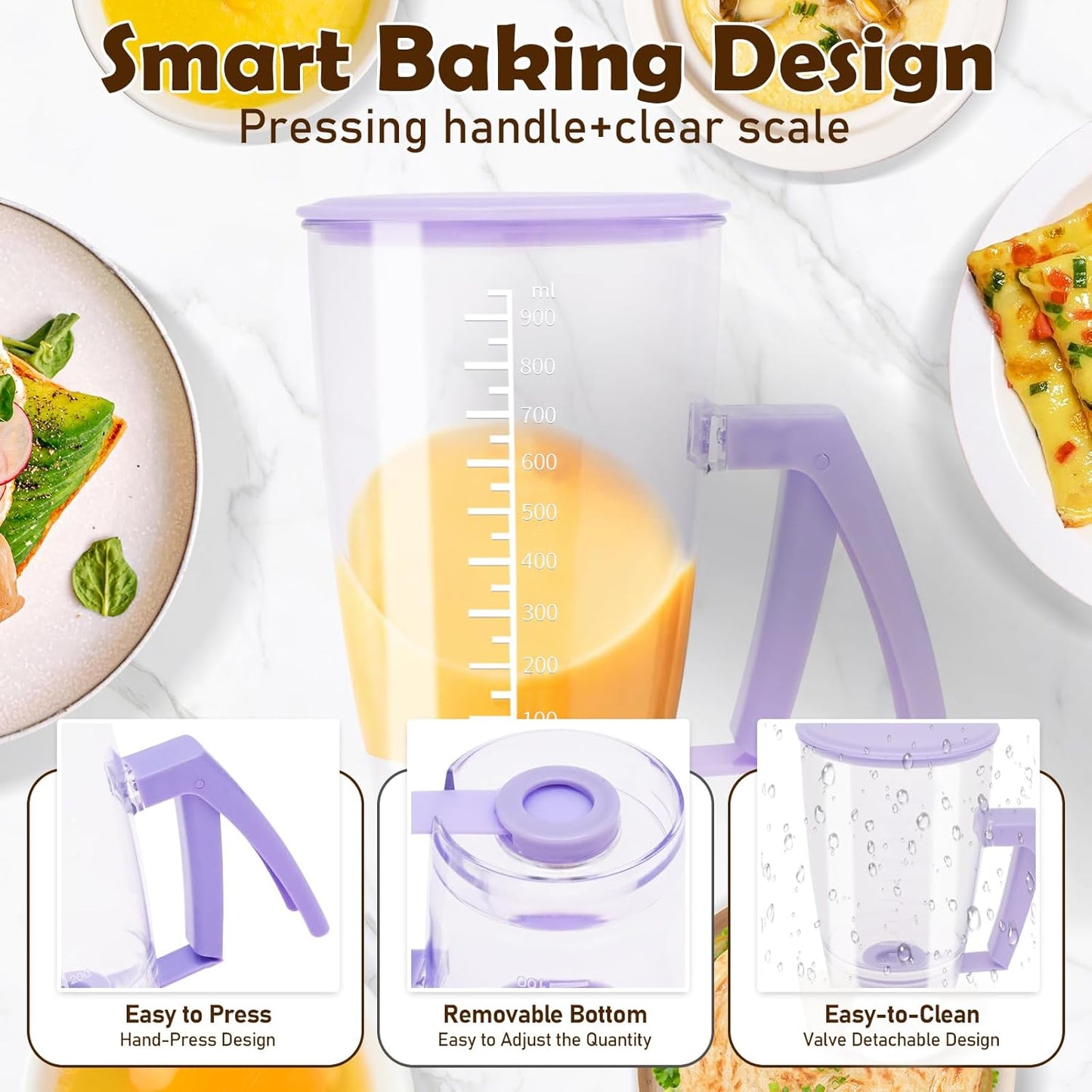 Pancake Batter Dispenser, Kitchen Must Have Tool for Pancakes, Cupcake, Waffle, Cupcake & Crepe, Batter Separator Maker with Measuring Label and Squeeze Handle, Baking Supplies for Griddle