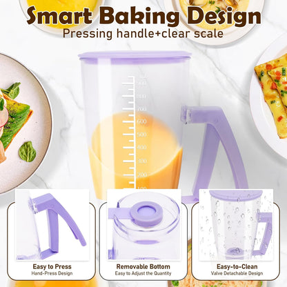 Pancake Batter Dispenser, Kitchen Must Have Tool for Pancakes, Cupcake, Waffle, Cupcake & Crepe, Batter Separator Maker with Measuring Label and Squeeze Handle, Baking Supplies for Griddle