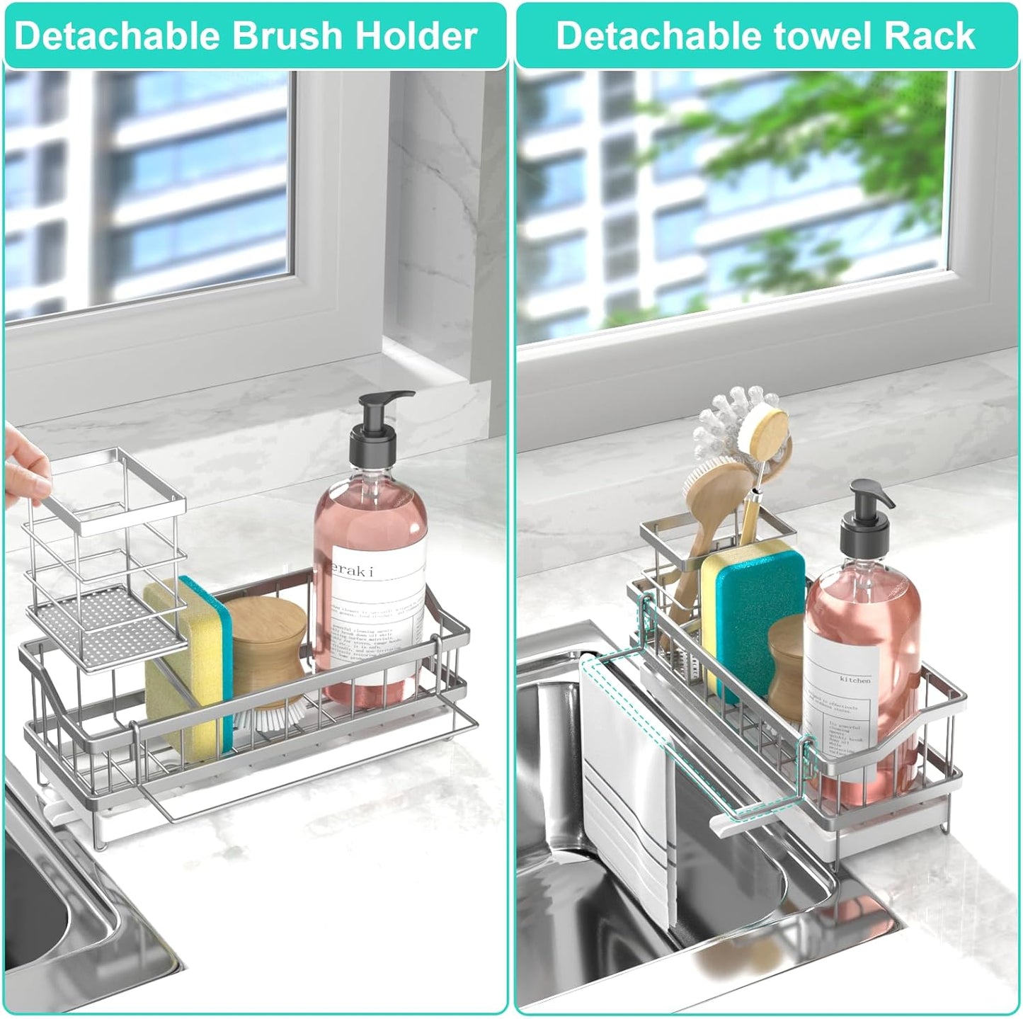 Sponge Holder for Kitchen Sink - Countertop Rustproof Stainless Steel, Kitchen Gadgets Accessories, Sink Caddy