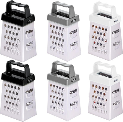 Ptwola 6 Pcs Mini Cheese Grater Professional Box Grater Stainless Steel Fine Coarse Handheld Slicer with 4 Sides Small Box Food Shredder Safe Zester for Kitchen Cheese Garlic Ginger Vegetable Potatoes