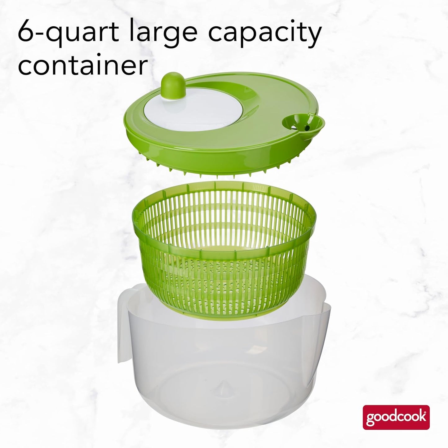GoodCook Deluxe Salad Spinner - 5 Qt. Capacity, Easy Turn Knob, Built-In Pour Spout, Multi-Use Basket, Durable and Dishwasher Safe, Large Salad Spinner, Kitchen Essentials
