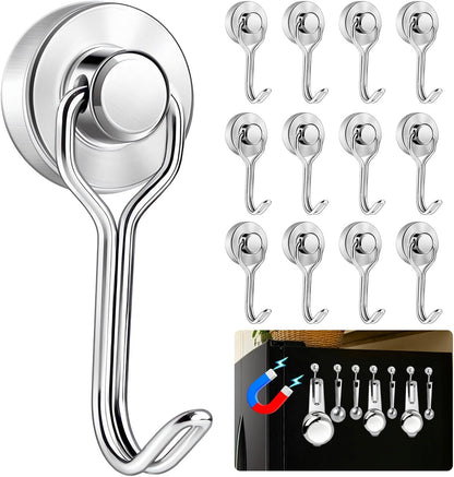 Measuring Cup and Spoon Organizer, 12 Pack 30lbs Strong Magnetic Hooks Hanging Cups and Spoons, Magnetic Kitchen Hooks Utensil Hanger Holder for Refrigerator, Cruise Cabins, Garage Silver