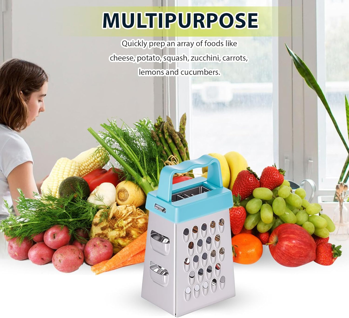 ElevateTech Mini Cheese Grater, 3 Pcs Stainless Steel Box Grater with Handle Professional Cheese Slicer Graters for Kitchen Slicer Cheeses Gingers Vegetable Dishwasher Safe (White)