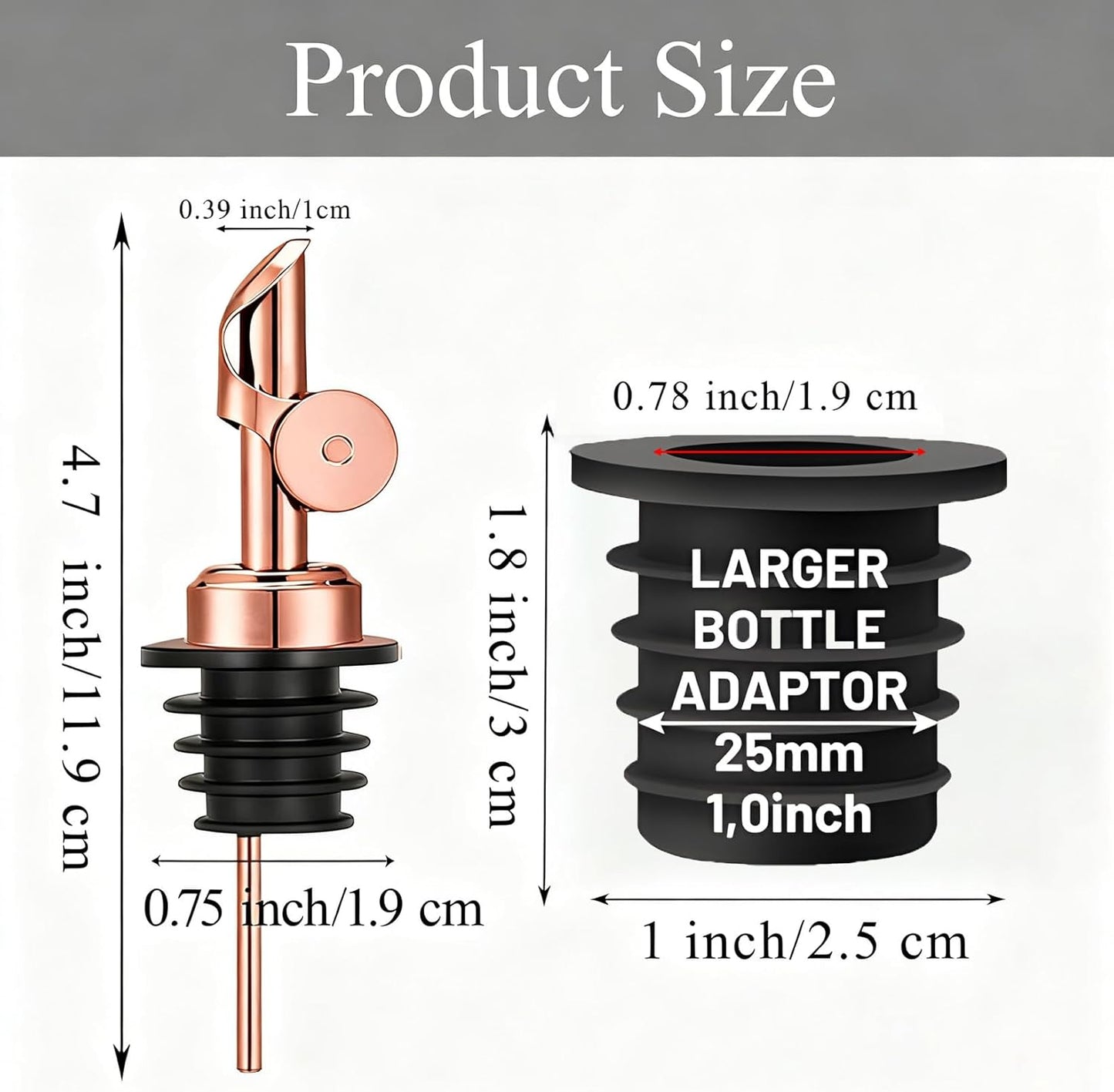 3 Pack Olive Oil Pour Spout with Adapters, Oils Pourer for Olive Oil Dispenser Bottle, Easily Turn Your Bottles into Dispensers for Liquor, Vinegar, Oils, Syrup, Liquor Bottle Pourers, Silver
