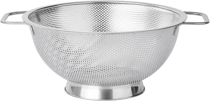 Fox Run Large Stainless Steel Colander, 5 Quart Pasta Strainer With Handles, 11” x 13.5” x 5”