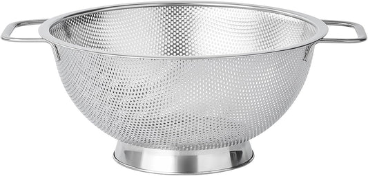 Fox Run Large Stainless Steel Colander, 5 Quart Pasta Strainer With Handles, 11” x 13.5” x 5”
