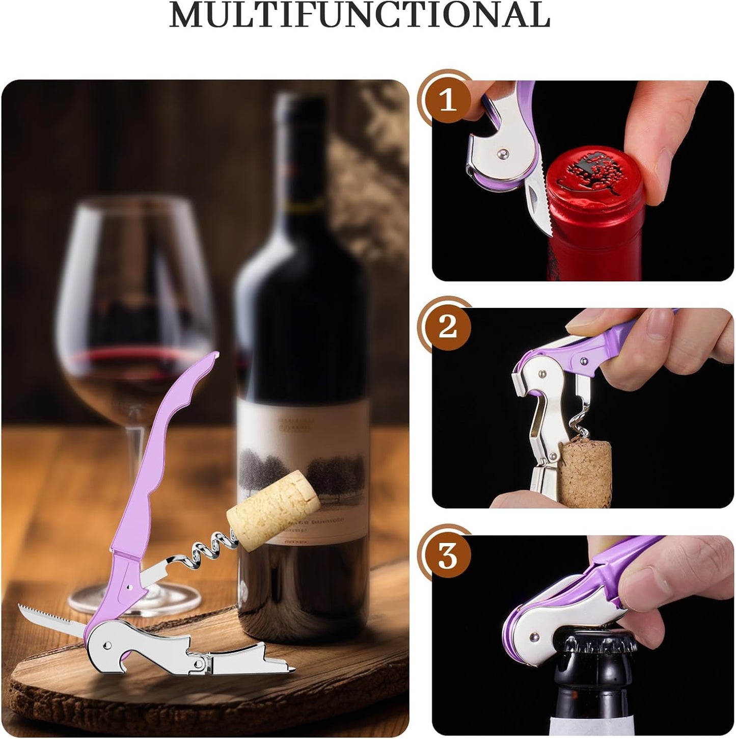 HYZ 2-Pack Wine Opener Waiter Corkscrew, Professional Wine Key for Servers, Bartender, with Foil Cutter, Manual Wine Bottle Opener Double Hinged (Black)