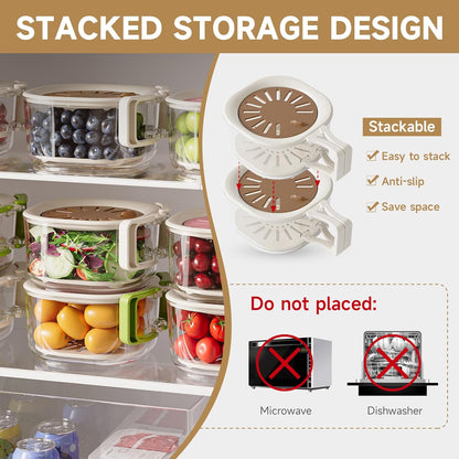 Stackable snake container for kids toddler adult, reusable prep snackle box, Fruit Washing Bowl, Multifunctional, Berry Keeper, Portable Colander Storage Container for Kitchen, Picnic, 2 Pack(Brown)