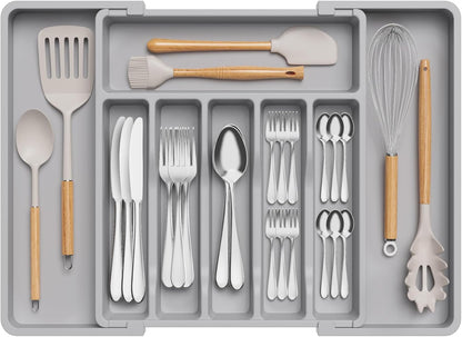 Lifewit Silverware Drawer Organizer, Expandable Utensil Tray for Kitchen, BPA Free Flatware and Cutlery Holder, Adjustable Plastic Storage for Spoons Forks Knives, 11-18 x 14", Black