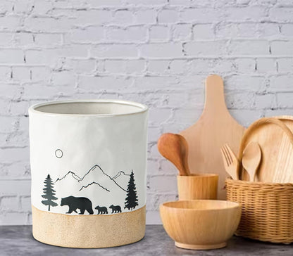 dgudgu Bear Ceramic Kitchen Countertop Utensil Crock White Large Cooking Utensil Holder