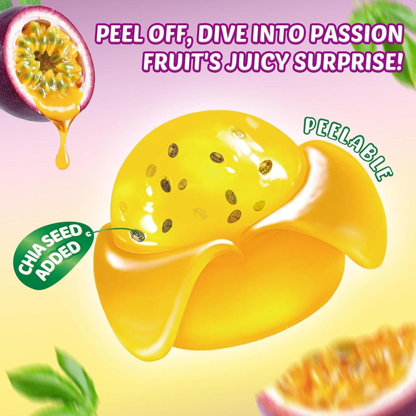 AMOS Peelerz Peelable Gummy Candy Variety Pack, Mango White Peach Banana Green Apple Passion Fruit Lychee, Soft Chewy Fruit Snack, Pack of 6