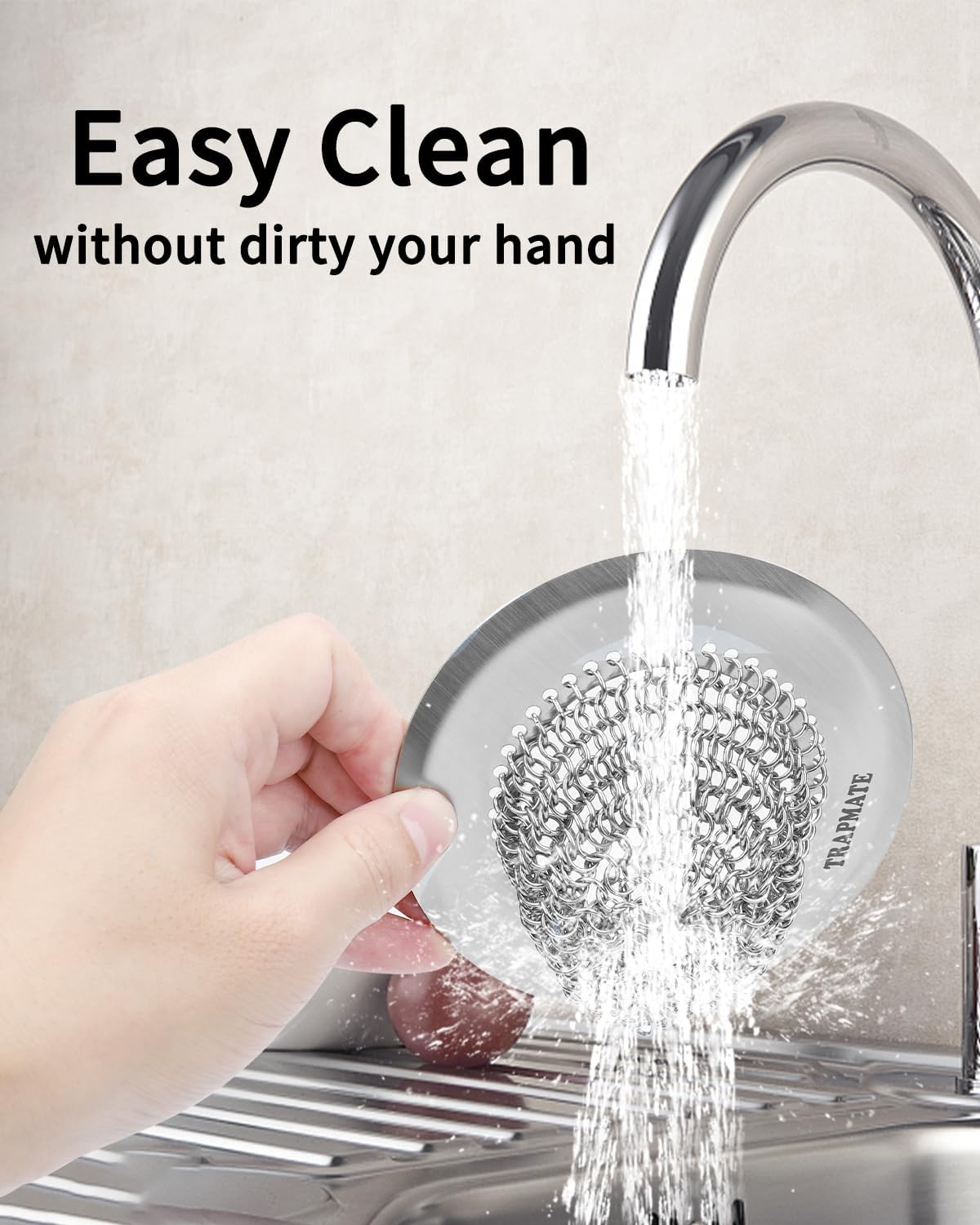 TRAPMATE Kitchen Sink Drain Strainer, Reversible Chain Mesh Sink Strainer, 304 Stainless Steel Anti-Clogging & Easy Clean Sink Strainer Basket, Fits US Standard Kitchen Sink Drains, Dishwasher Safe