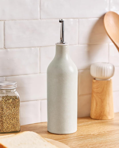 famiware Milkyway 16oz Ceramic Olive Oil Dispenser Bottle, 1 Piece Oil Dispenser for Kitchen with Stainless Steel Pourers, Suitable for Storage Vinegar, Soy Sauce, Coffee Syrup, Liquids, White