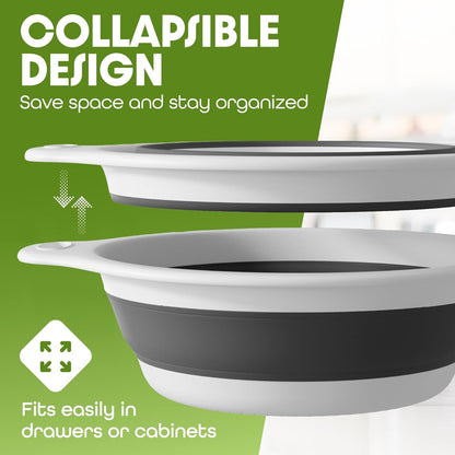 Gevoli Strainer with Self-Draining Base (5QT) Over-Sink Collapsible Kitchen Colander Set with Side-drain Base for Pasta Vegetables and Fruit, XL Large Capacity, Dishwasher Safe (5-Quart) Red/Gray