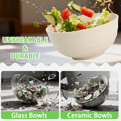 Wheat Straw Bowls Set with Lids, Unbreakable 40 OZ Cereal Bowls Set of 4, Salad Container for Lunch, Microwave & Dishwasher Safe Bowl Set for Kitchen, Picnic, RV, Camping, Multi