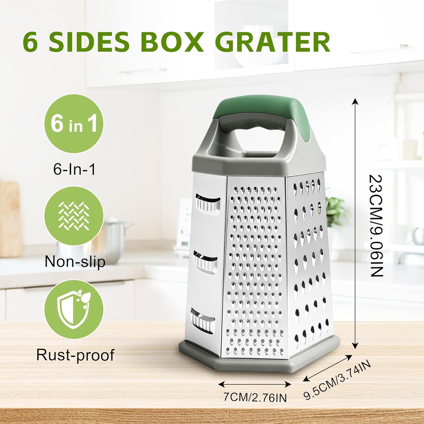 Cheese Grater, 6 Sides Box Graters for Kitchen, Stainless Steel Food Shredders for Cheese Vegetables Potatoes Carrot (Pink Handle)