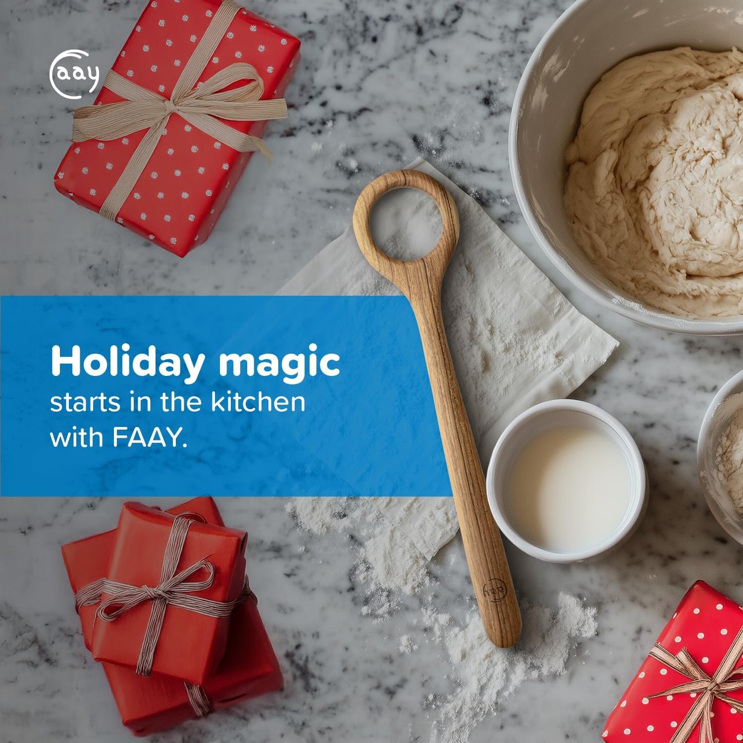 FAAY 13" Dough Whisk, 100% Healthy Teak Kitchen Utensils for Bread Mixing, Sourdough, Batter Preparation, Baking, and Cooking Tools