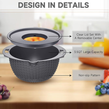 4-1 Colander with Bowl Set - Pasta Strainer - Colander for Kitchen - Strainers and Colanders Rice Strainer Fruit Cleaner Veggie Wash Sink Strainer Kitchen Essentials - Black
