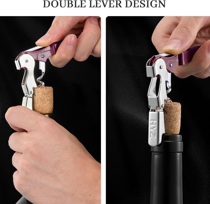 HYZ 2-Pack Wine Opener Waiter Corkscrew, Professional Wine Key for Servers, Bartender, with Foil Cutter, Manual Wine Bottle Opener Double Hinged (Black)