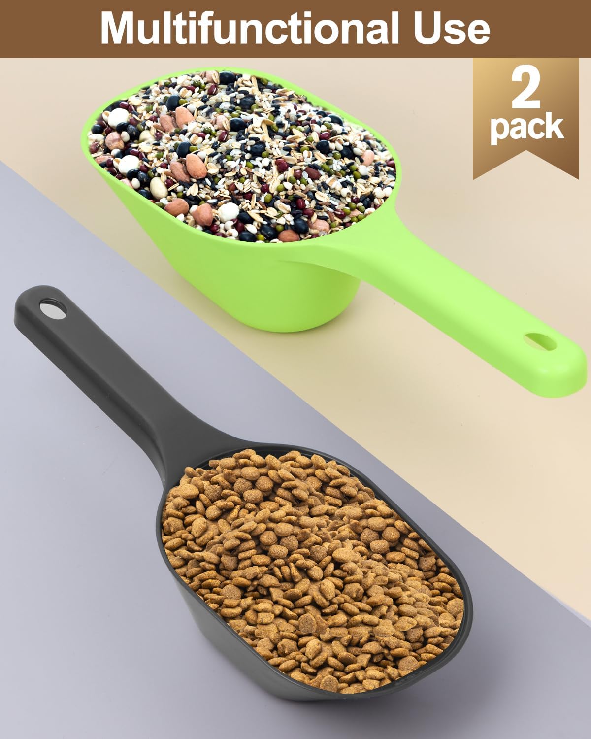 2 PACK Dog Food Scoop,1 Cup Capacity Pet Food Scoop With Measuring Lines For Dog, Puppy and Cat (Black)