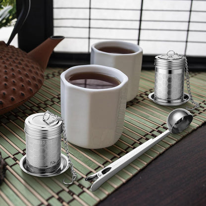 Umigy 4 Pcs Tea Infuser Strainers for Loose Tea with Scoop, Extra Fine Mesh Steeper 304 Stainless Steel Diffuser Leaf Holder with Extended Chain Hook for Brew, Spices, Seasoning, Silver