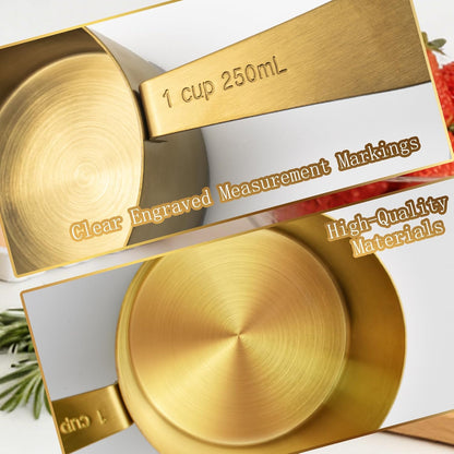 12-Piece Gold Magnetic Measuring Cups and Spoons Set，4 Premium Stainless Steel Gold Measuring Cups，8 Magnetic Measuring Spoons Set with Leveler，Measuring for Dry & Liquid Cooking Baking for Kitchen